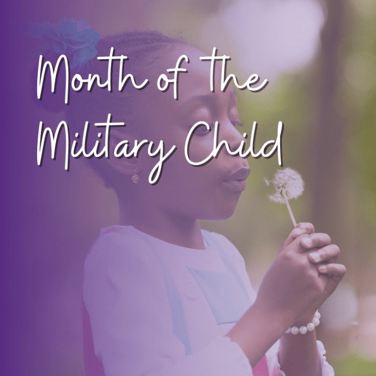 Month of the military child - child blowing a dandelion in a field